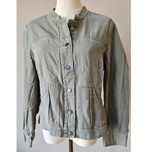 J. Jill 100% Cotton Long Sleeve Button-Up Jean Jacket Olive Green Womens‎ S